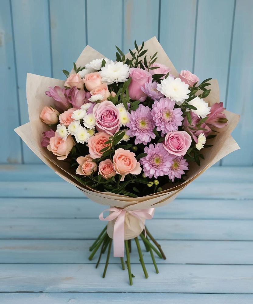 Букет цветов из: Хризантемы, Розы и Альстромерии в Йошкар-Оле