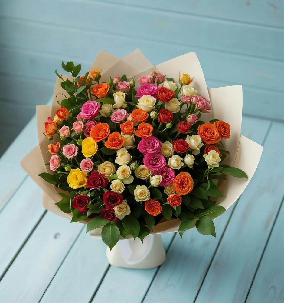 Букет Микс из разноцветных кустовых роз в Йошкар-Оле
