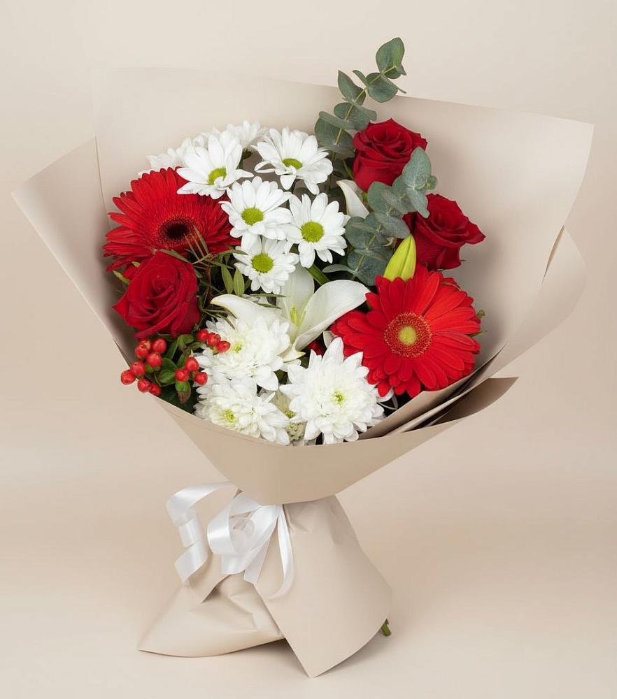 Букет цветов из: Розы, Хризантемы, Герберы и Лилии в Йошкар-Оле