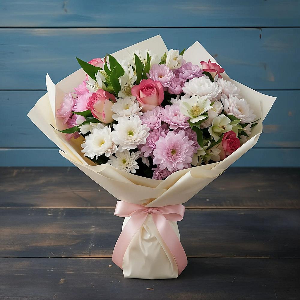 Букет цветов из: Хризантемы, Альстромерии и Розы в Йошкар-Оле